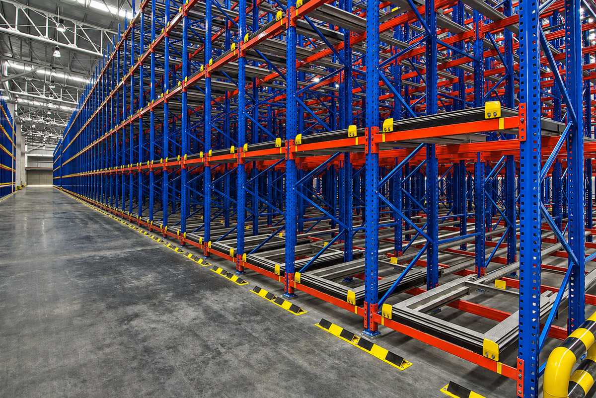 Compact LIFO storage with fast pallet loading and retrieval