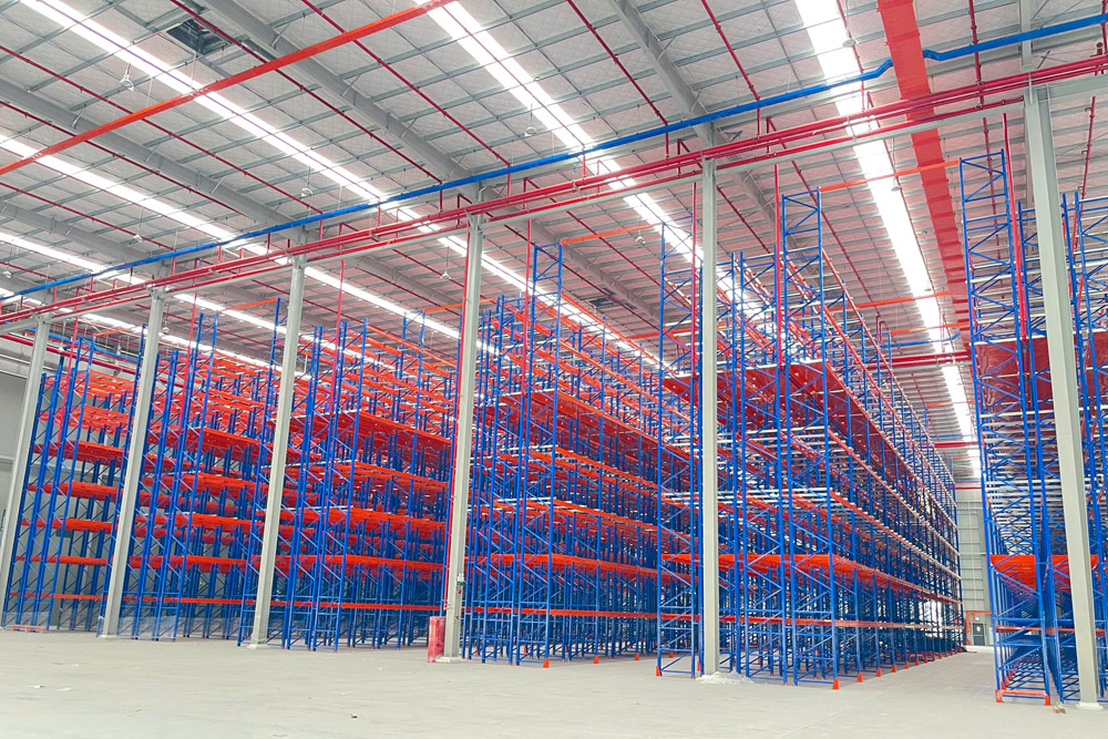 Increased storage density with pallets stored two positions deep