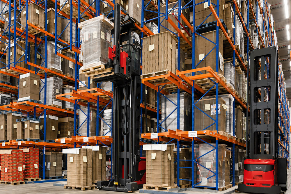 Maximum vertical storage capacity with very narrow aisle