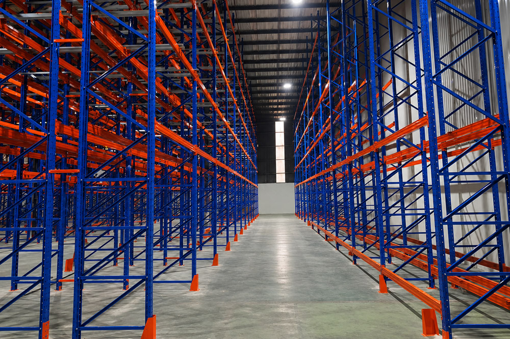 Increased storage density with pallets stored two positions deep