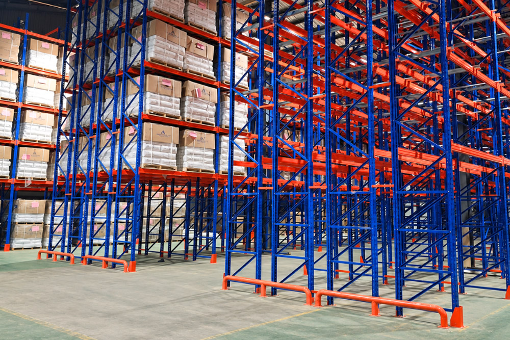 Increased storage density with pallets stored two positions deep