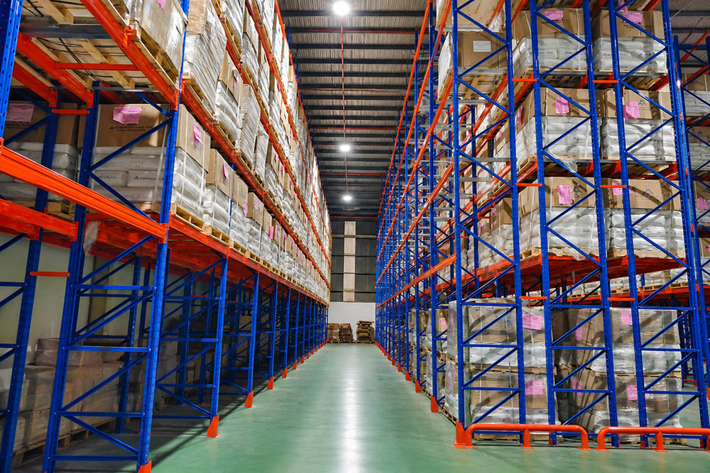 Increased storage density with pallets stored two positions deep