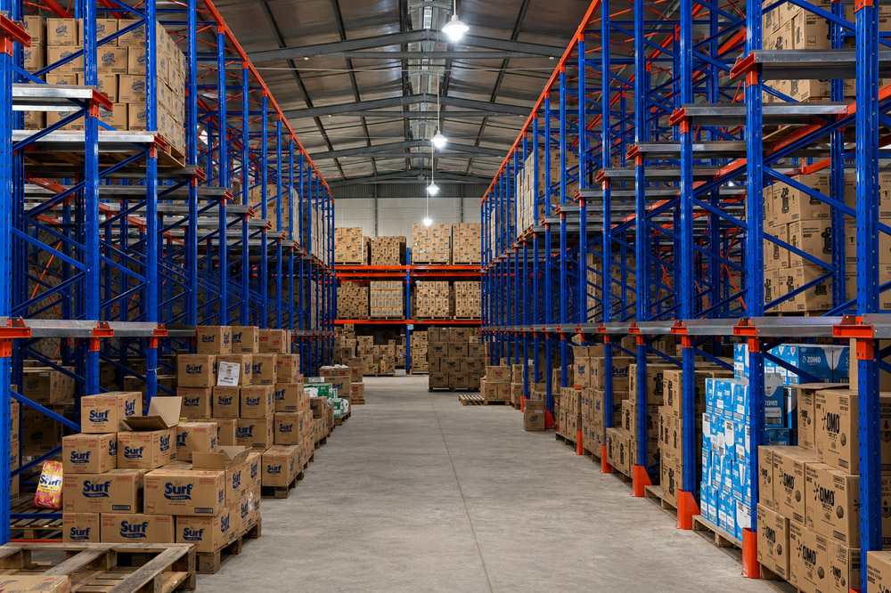High-density storage for large quantities of similar products