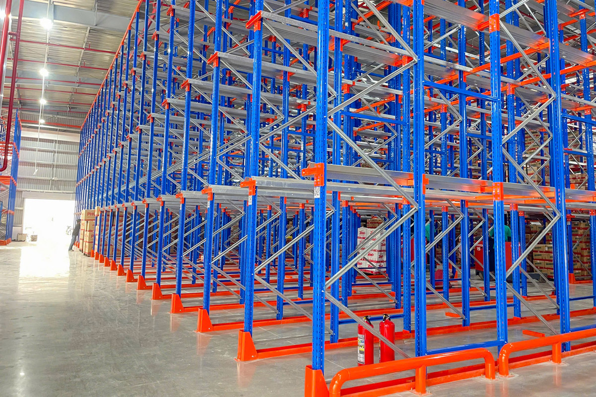 Drive-in racking maximises coolroom storage density by reducing aisle space and creating deep pallet lanes